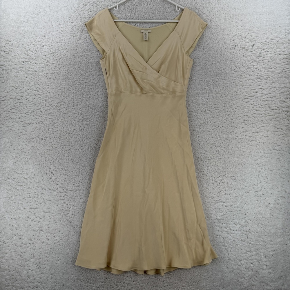 J Crew Dress Womens 4 Beige Silk V Neck Cap Sleeve Fit & Flare Knee Length Party